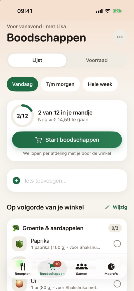 De boodschappenlijst, op volgorde van de winkel